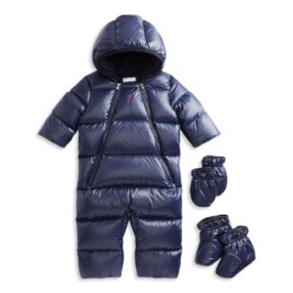 NWT Ralph Lauren Unisex Baby Water-Repellent Down Snowsuit w Removeable mittens